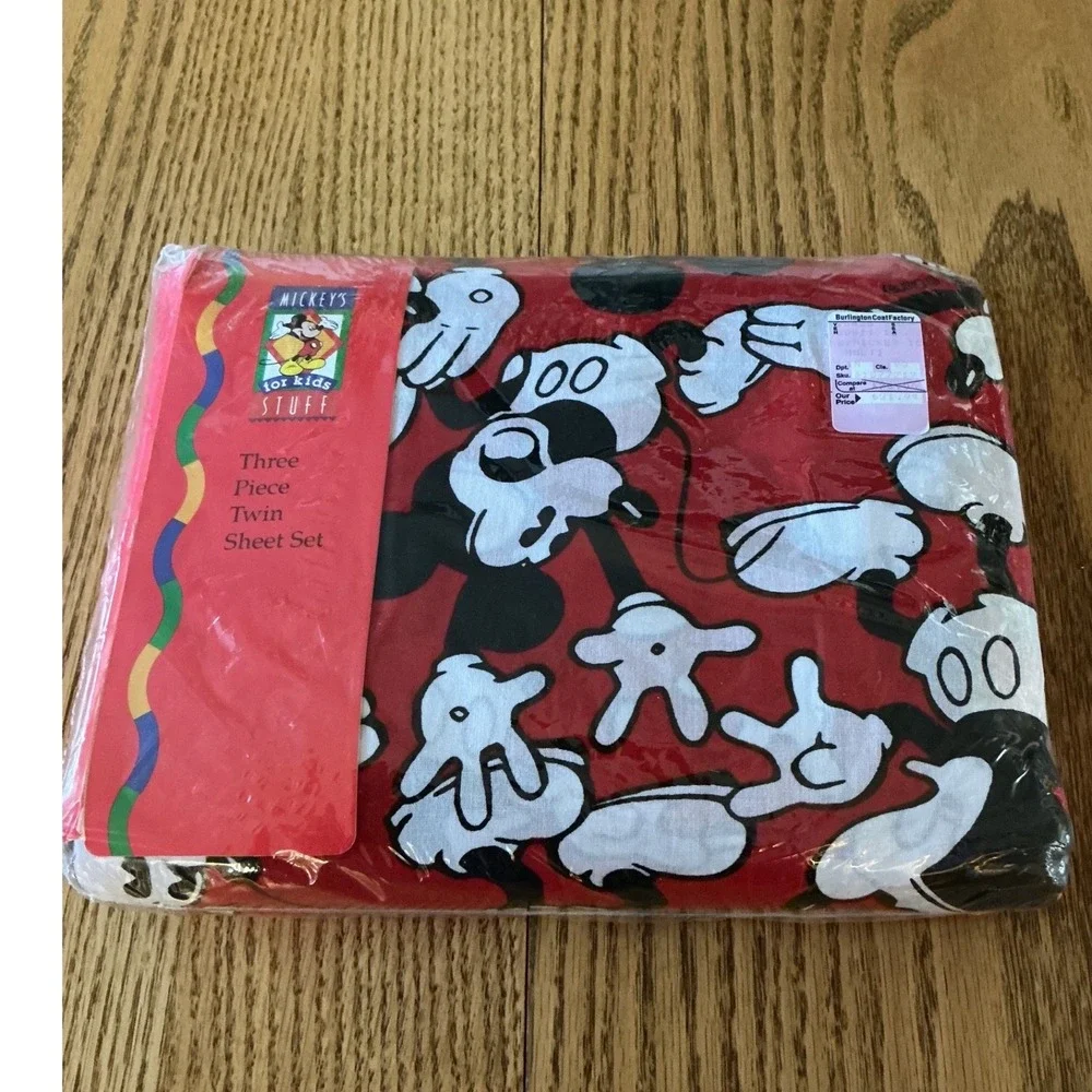 Vintage Disney Mickey Mouse Twin Sheet Set 3pc Red Classic Mickey Kids Stuff NEW